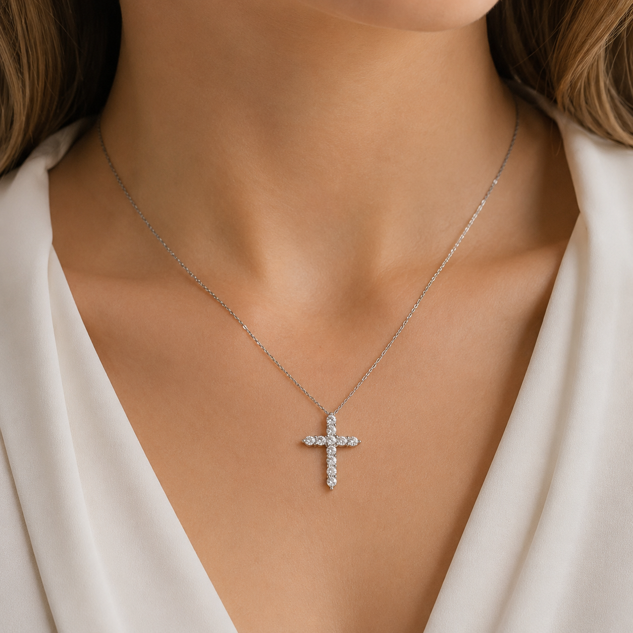 1.1CTW Moissanite Cross Necklace in S925 Sterling Silver