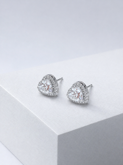Celand 1ct Heart Halo Moissanite Stud Earrings