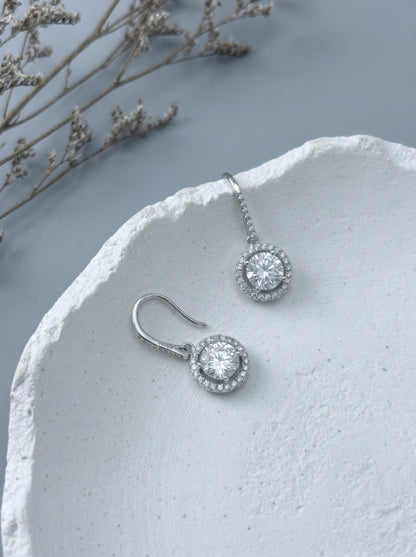 Celand 1ct Round Halo Moissanite Drop Earrings