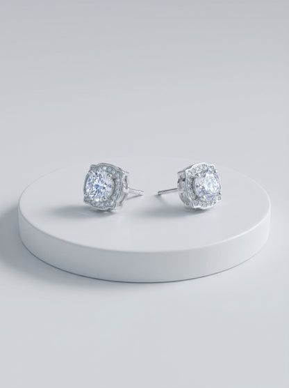 Celand 1ct Square Halo Moissanite Stud Earrings