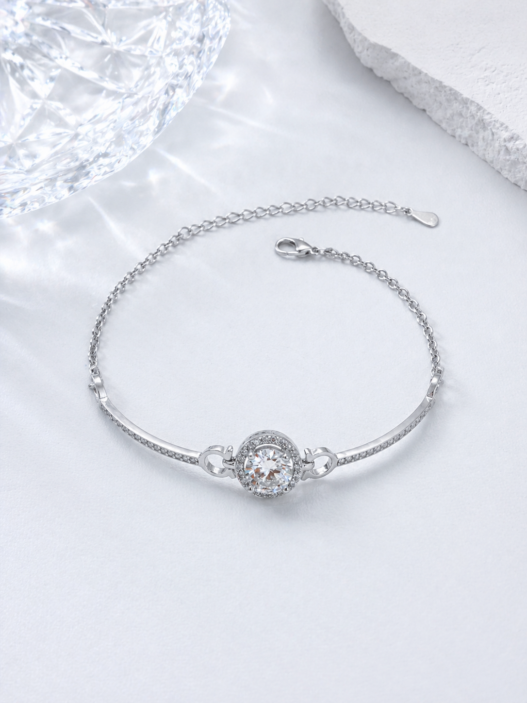 Celand 1CT Round Halo Moissanite Bracelet, S925 Silver