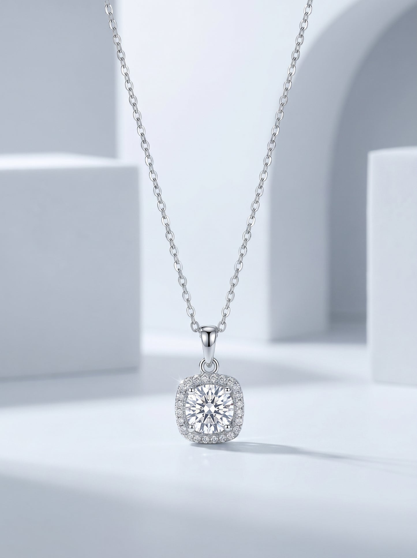 Celand 1ct Moissanite Halo Pendant Necklace