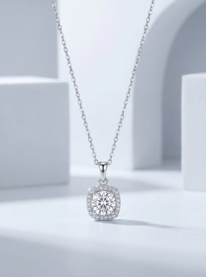 Celand 1ct Moissanite Halo Pendant Necklace