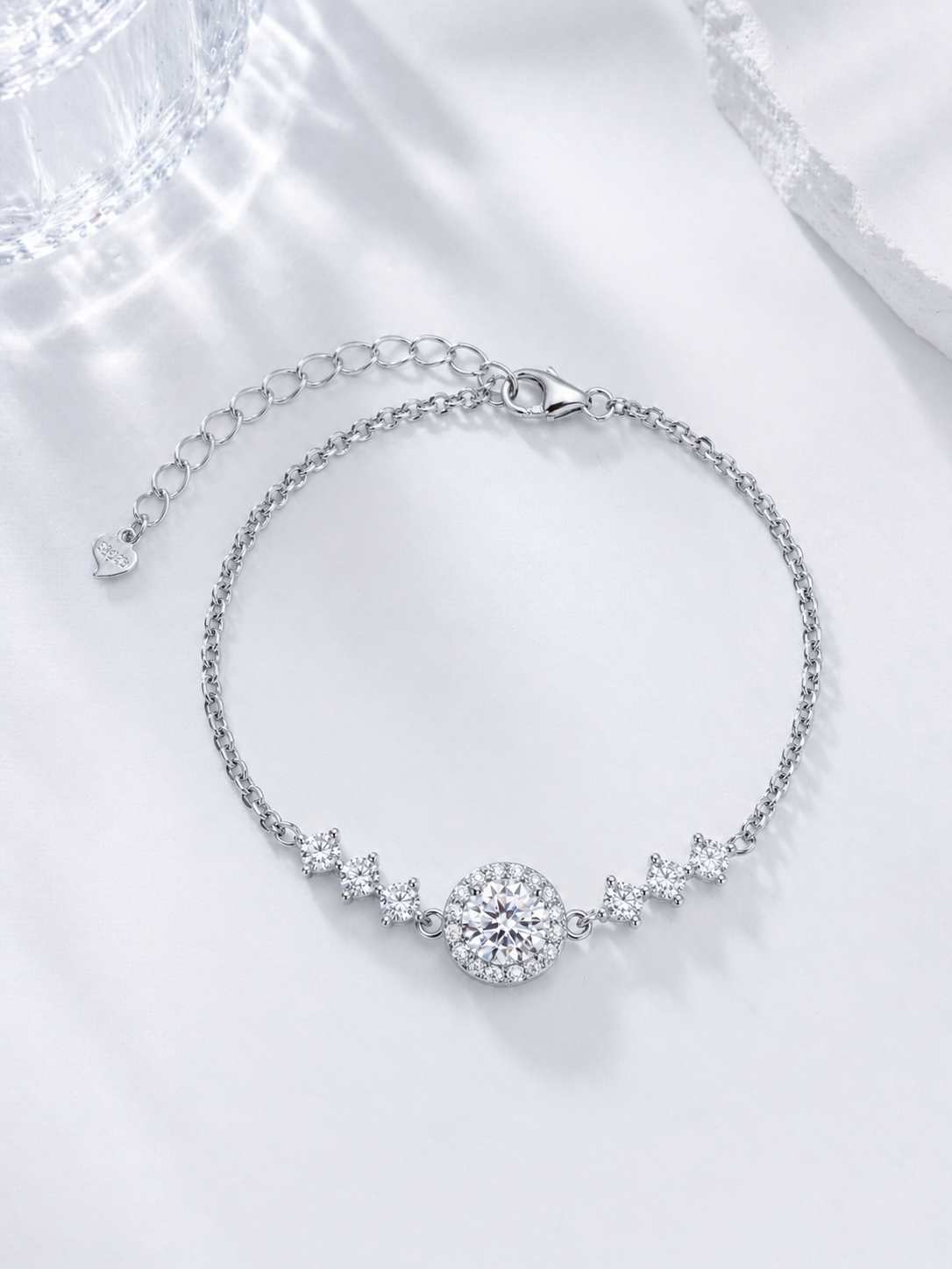 Celand 1CT Halo Moissanite Bracelet, S925 Silver