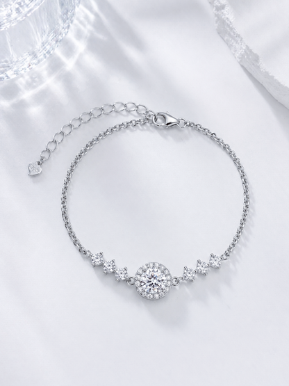 Celand 1CT Halo Moissanite Bracelet, S925 Silver