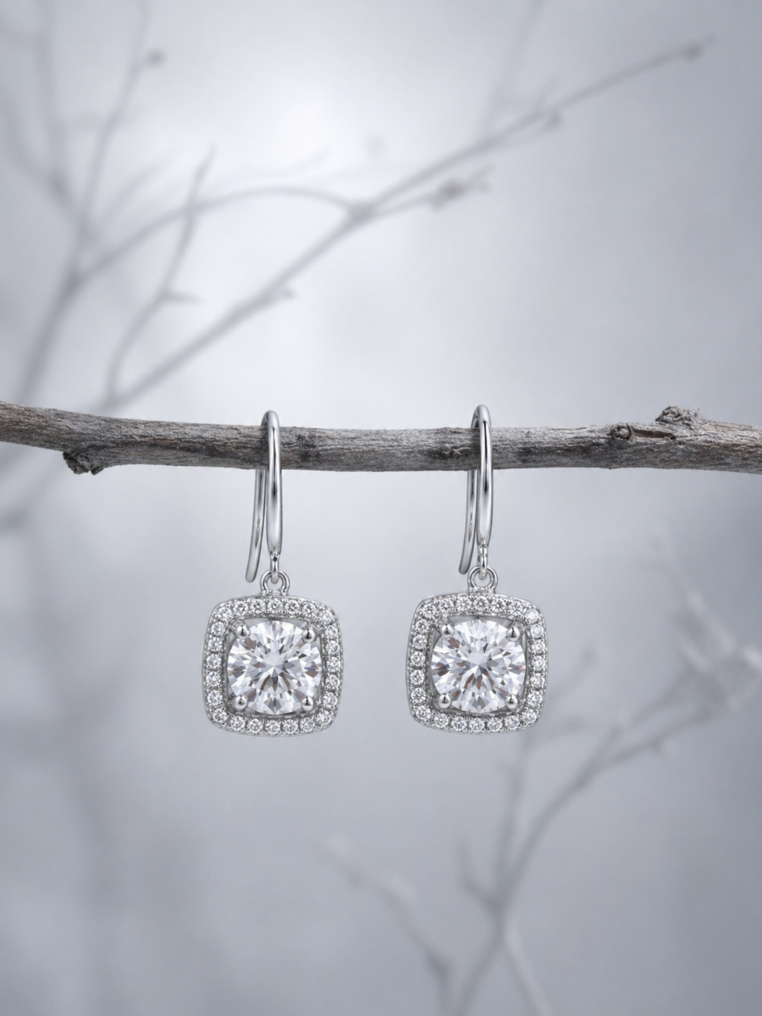 Celand 1ct Moissanite Halo Drop Earrings