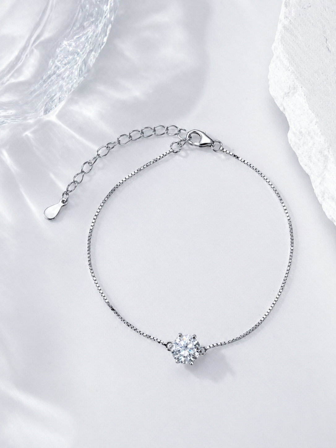 Celand 1CT Solitaire Moissanite Bracelet, S925 Silver