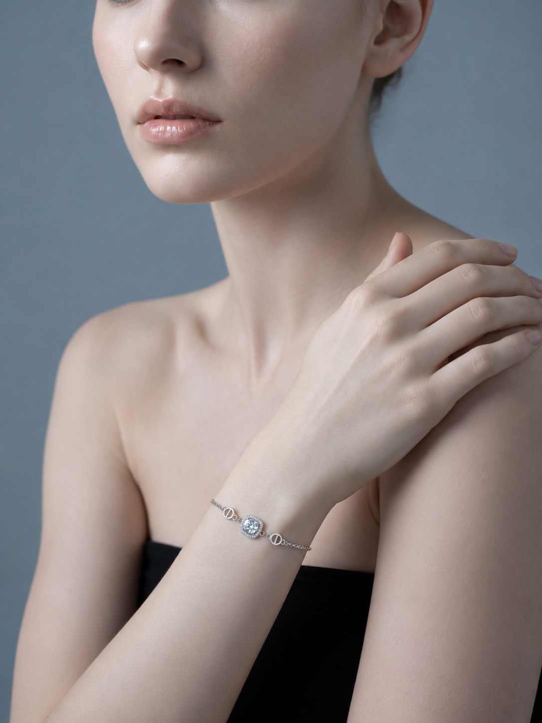 Celand 1CT Cushion Halo Moissanite Bracelet, S925 Silver