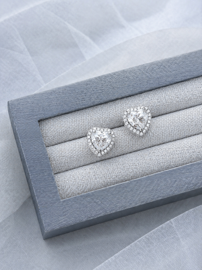 Celand 1ct Heart Halo Moissanite Stud Earrings