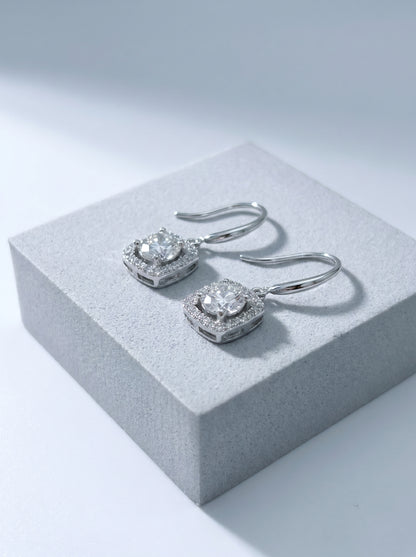 Celand 1ct Moissanite Halo Drop Earrings