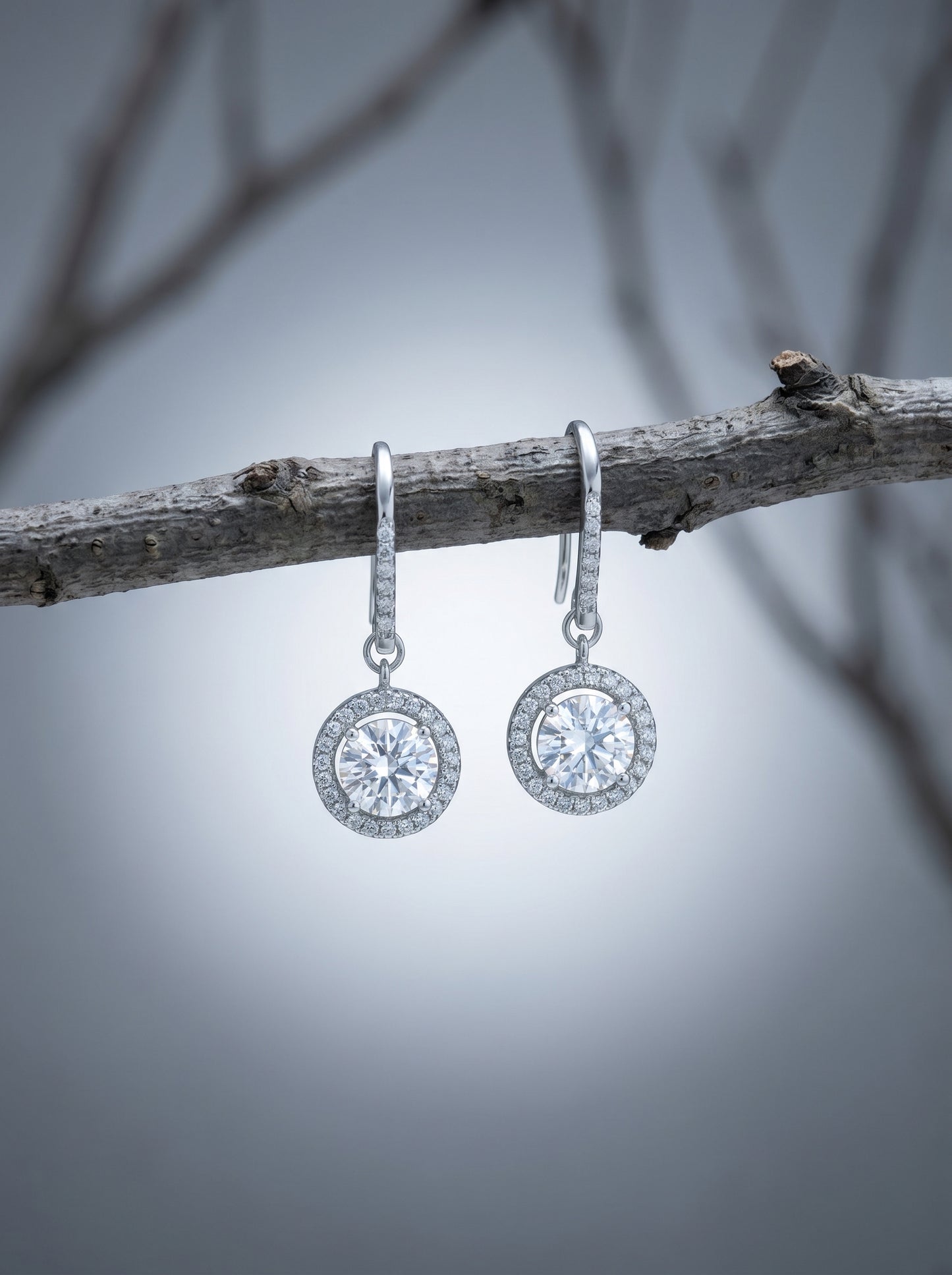 Celand 1ct Round Halo Moissanite Drop Earrings