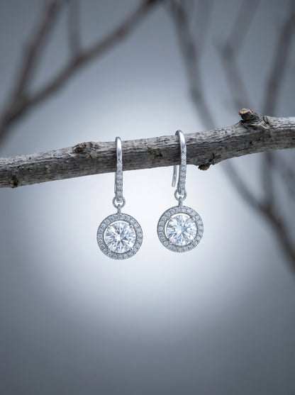 Celand 1ct Round Halo Moissanite Drop Earrings