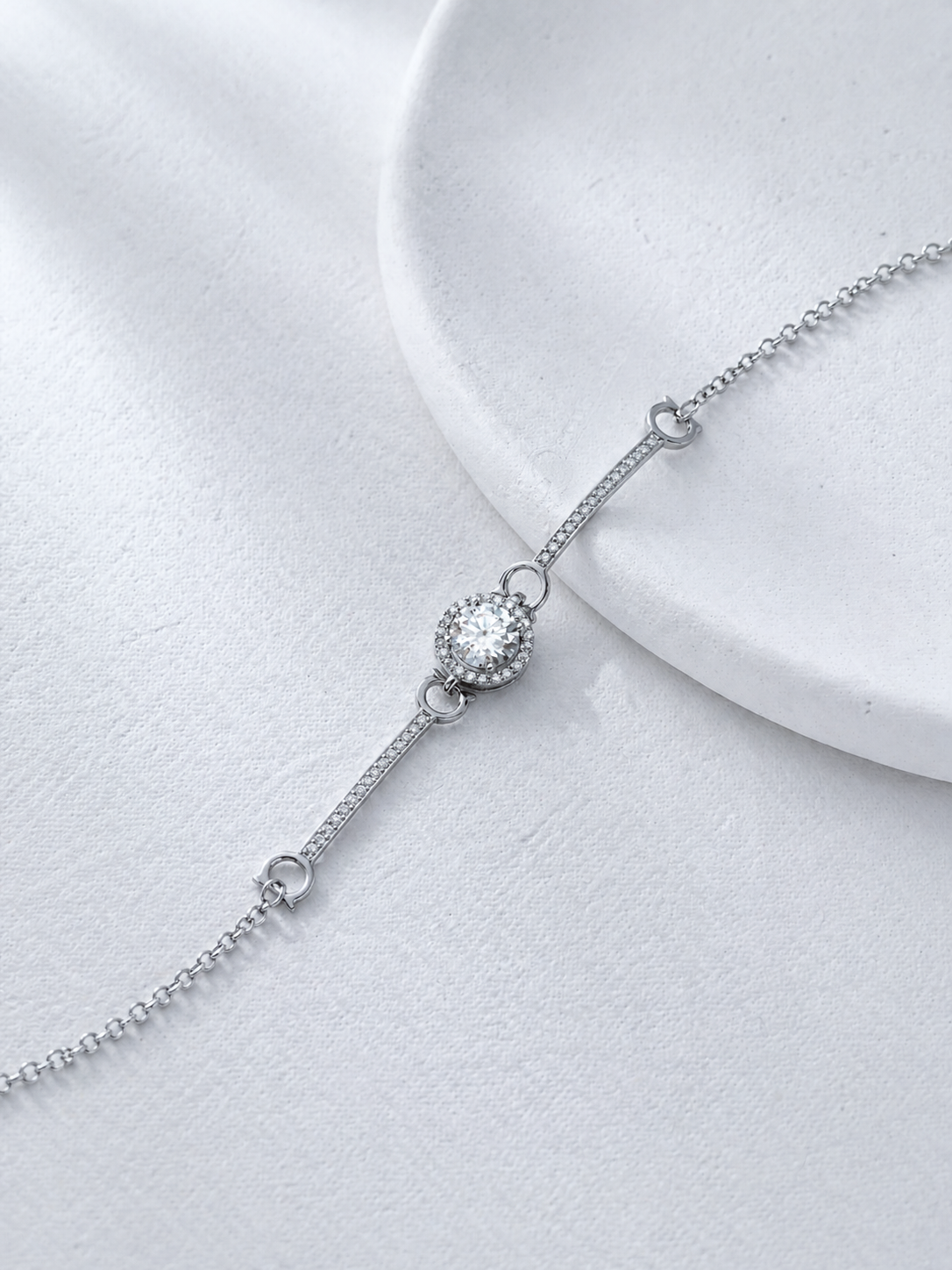 Celand 1CT Round Halo Moissanite Bracelet, S925 Silver