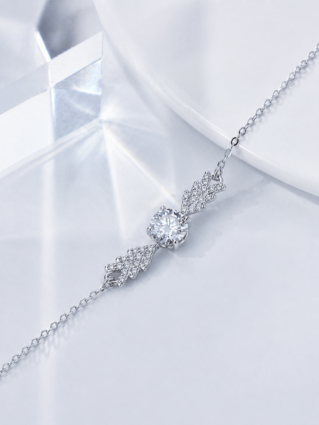 Celand 1CT Moissanite Angel Wing Bracelet, S925 Silver