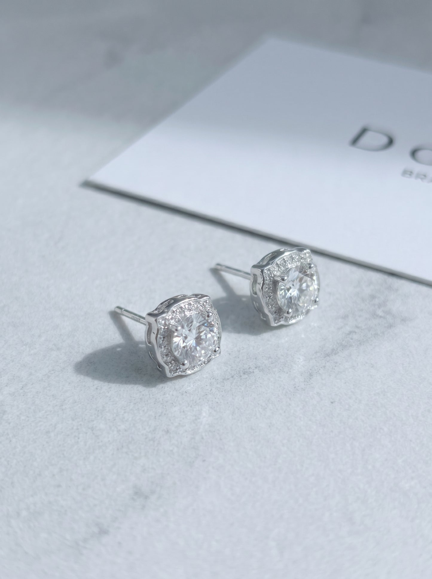Celand 1ct Square Halo Moissanite Stud Earrings