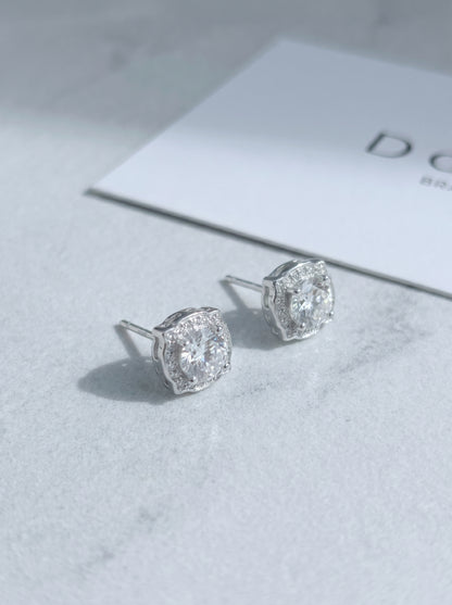 Celand 1ct Square Halo Moissanite Stud Earrings