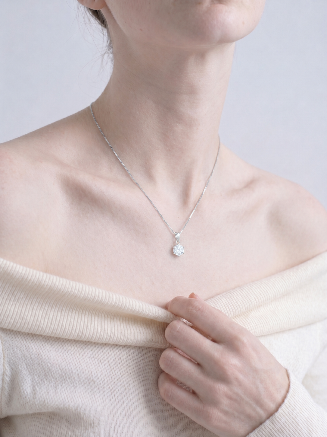 Celand 1ct Round Moissanite Solitaire Necklace