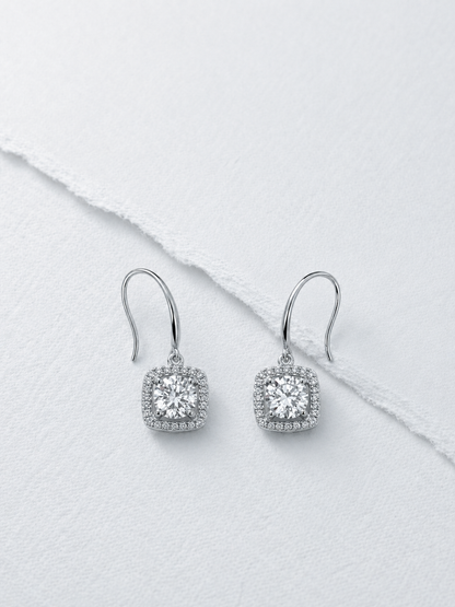 Celand 1ct Moissanite Halo Drop Earrings