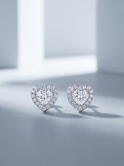 Celand 1ct Heart Halo Moissanite Stud Earrings