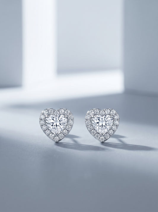 Celand 1ct Heart Halo Moissanite Stud Earrings