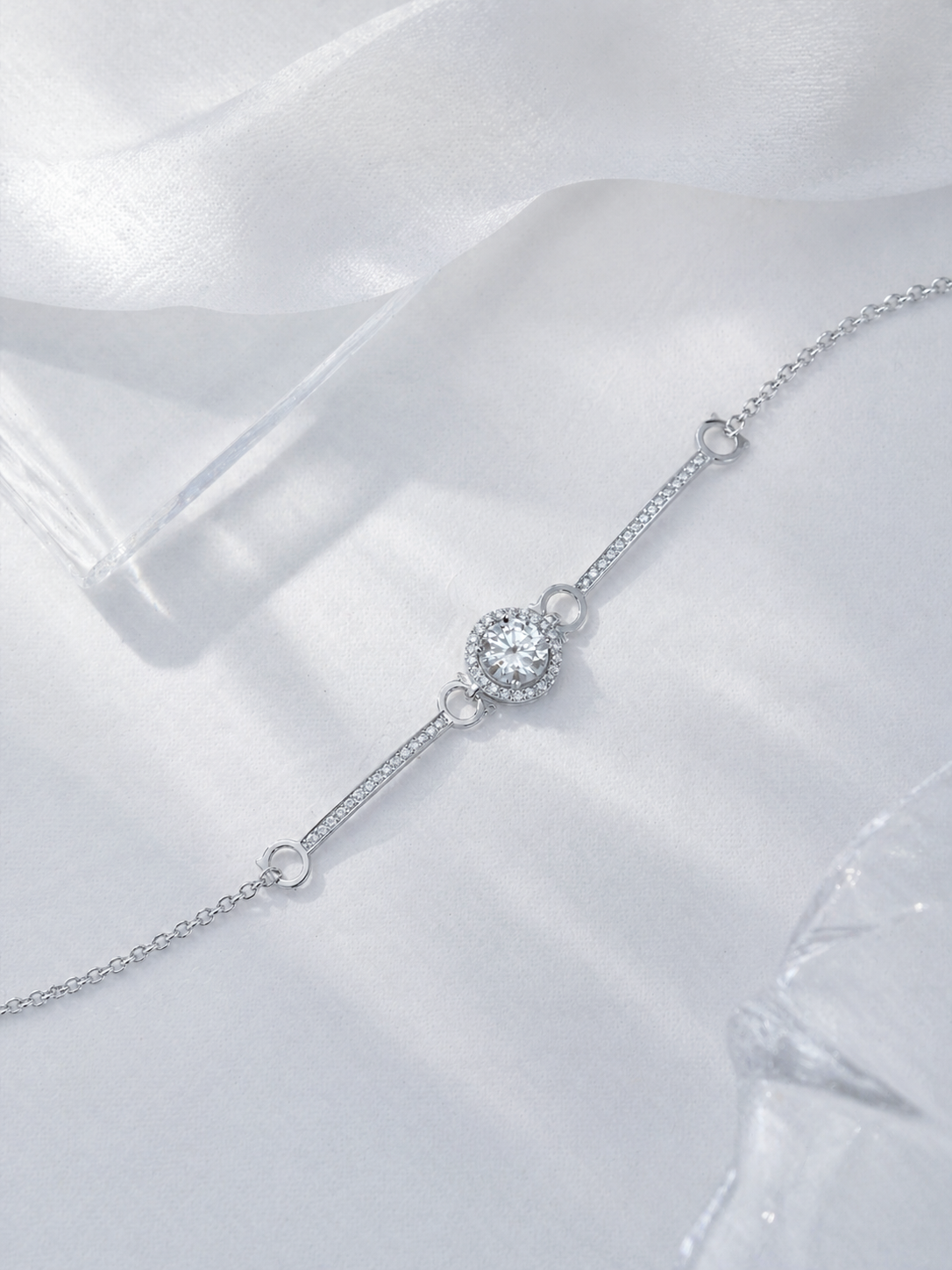 Celand 1CT Round Halo Moissanite Bracelet, S925 Silver