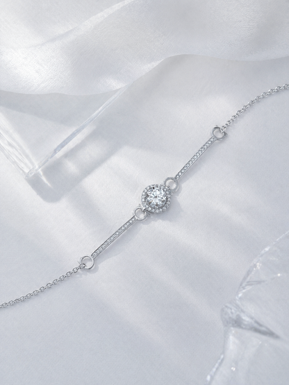 Celand 1CT Round Halo Moissanite Bracelet, S925 Silver