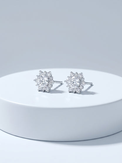 Celand 0.5ct Floral Halo Moissanite Stud Earrings