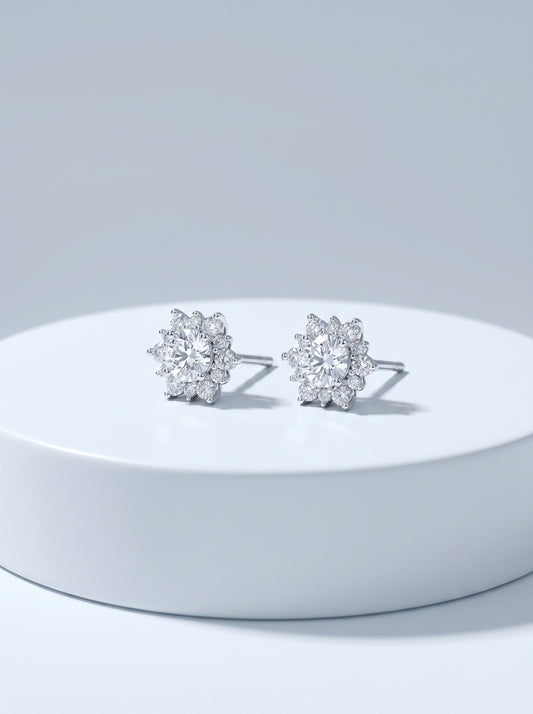 Celand 0.5ct Floral Halo Moissanite Stud Earrings