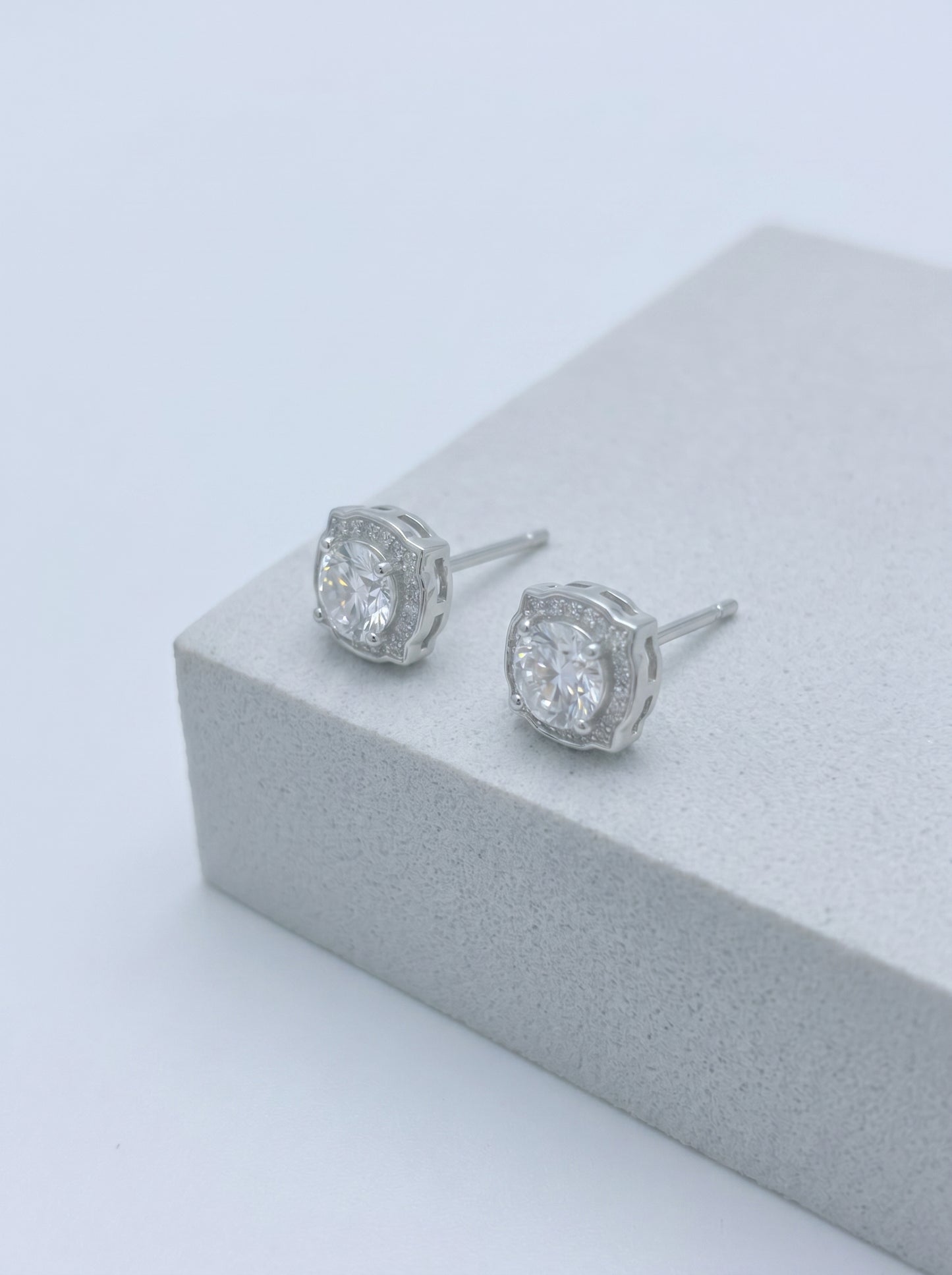 Celand 1ct Square Halo Moissanite Stud Earrings