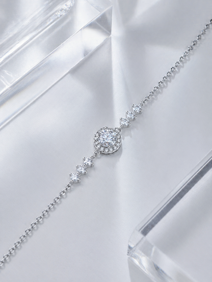 Celand 1CT Halo Moissanite Bracelet, S925 Silver