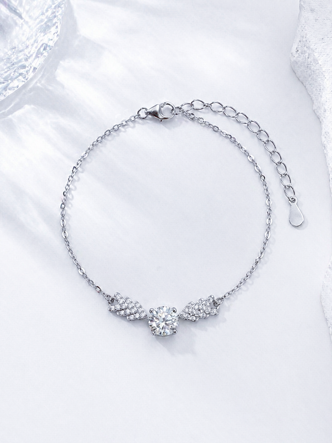 Celand 1CT Moissanite Angel Wing Bracelet, S925 Silver