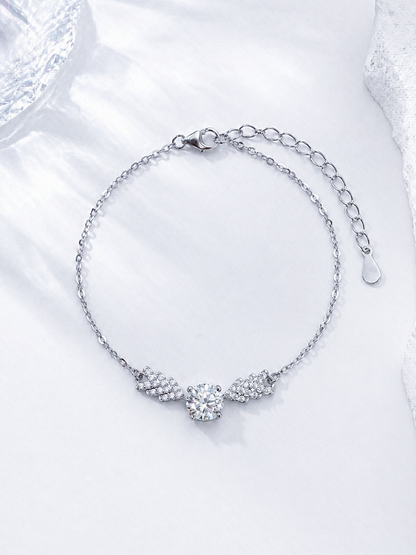 Celand 1CT Moissanite Angel Wing Bracelet, S925 Silver