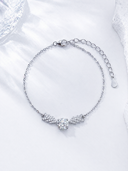 Celand 1CT Moissanite Angel Wing Bracelet, S925 Silver