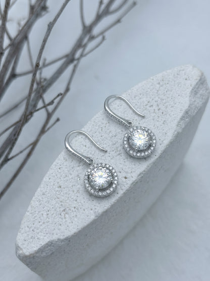 Celand 1ct Round Halo Moissanite Drop Earrings