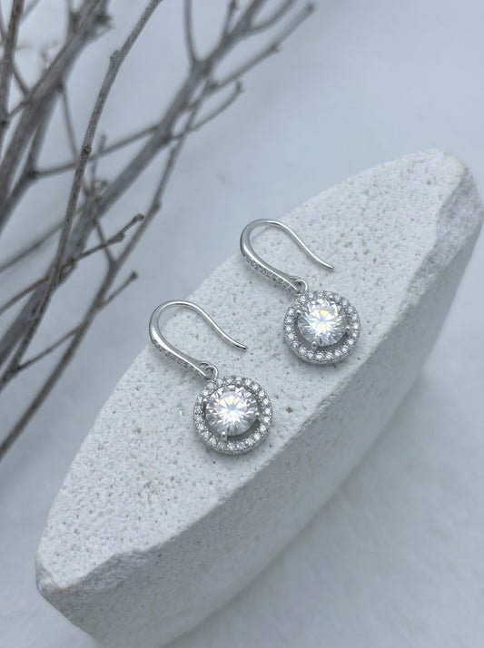 Celand 1ct Round Halo Moissanite Drop Earrings