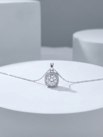 Celand 1ct Moissanite Halo Pendant Necklace