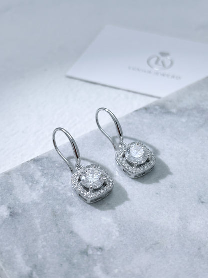 Celand 1ct Moissanite Halo Drop Earrings