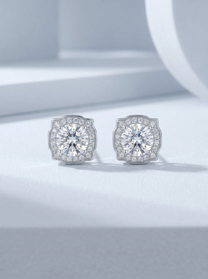 Celand 1ct Square Halo Moissanite Stud Earrings