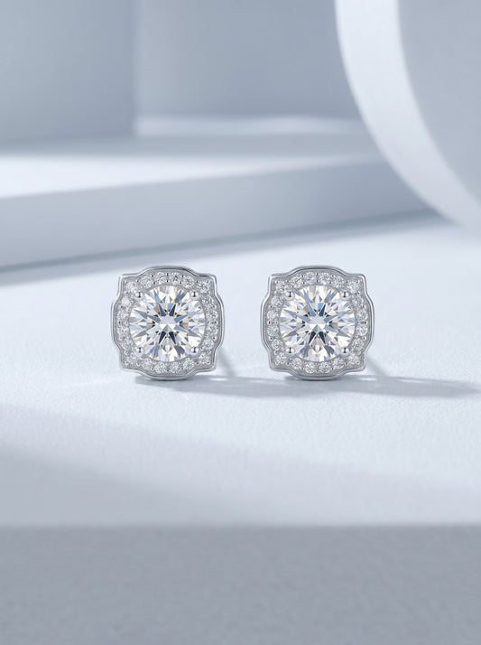 Celand 1ct Square Halo Moissanite Stud Earrings