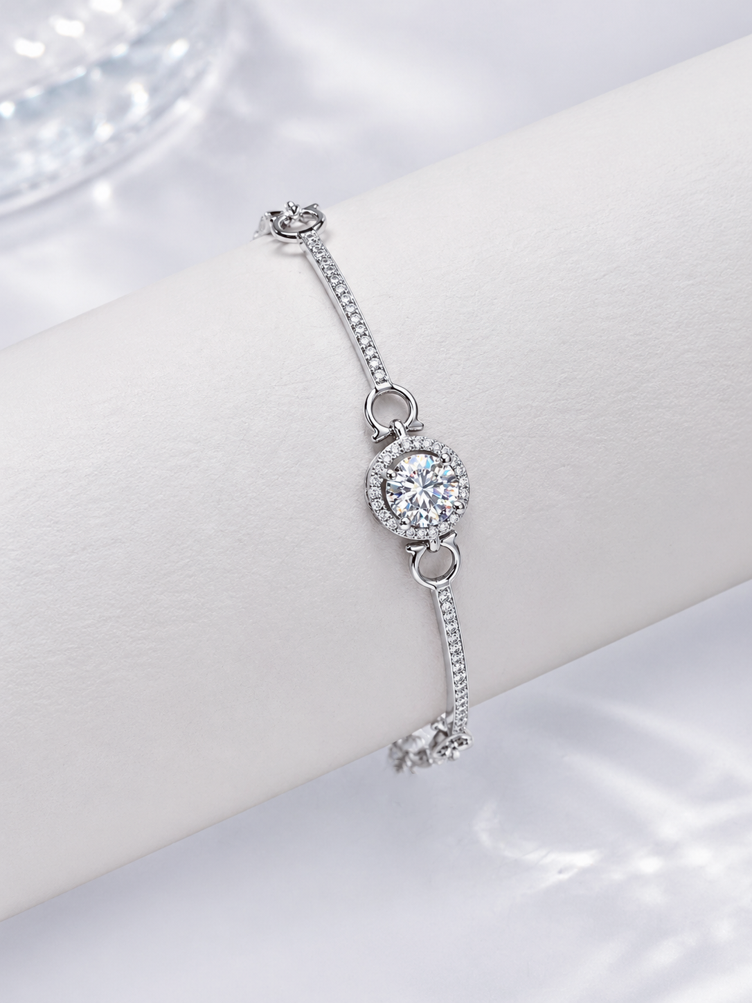 Celand 1CT Round Halo Moissanite Bracelet, S925 Silver