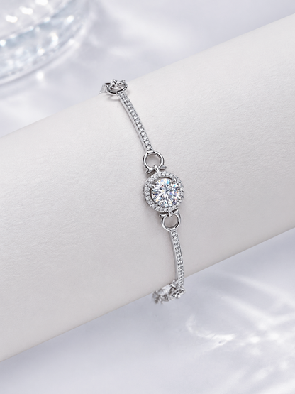 Celand 1CT Round Halo Moissanite Bracelet, S925 Silver
