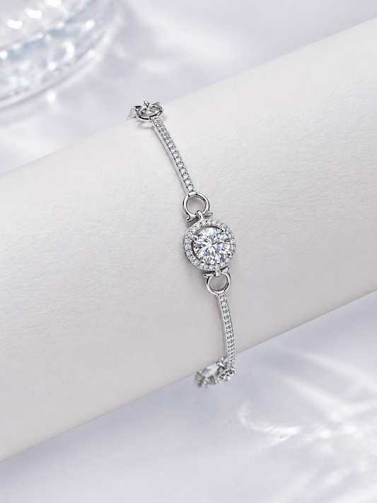 Celand 1CT Round Halo Moissanite Bracelet, S925 Silver