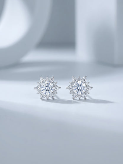 Celand 0.5ct Floral Halo Moissanite Stud Earrings