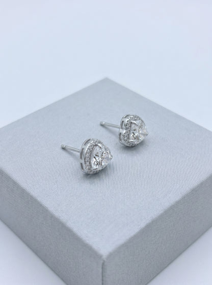 Celand 1ct Heart Halo Moissanite Stud Earrings