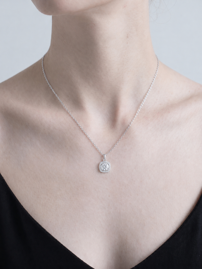 Celand 1ct Moissanite Halo Pendant Necklace