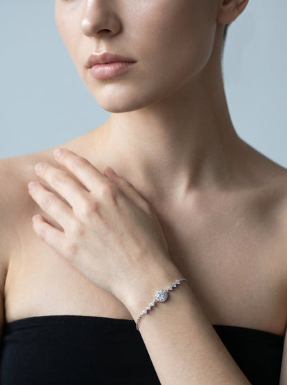 Celand 1CT Halo Moissanite Bracelet, S925 Silver