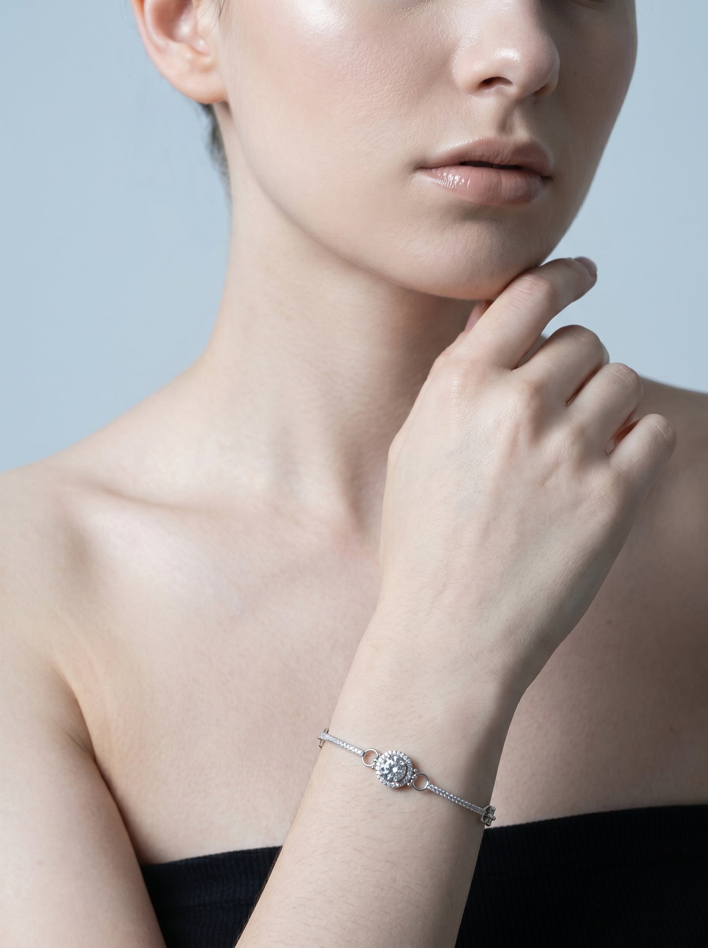 Celand 1CT Round Halo Moissanite Bracelet, S925 Silver