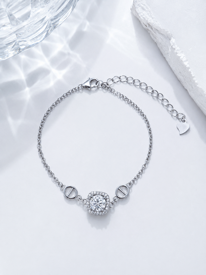 Celand 1CT Cushion Halo Moissanite Bracelet, S925 Silver