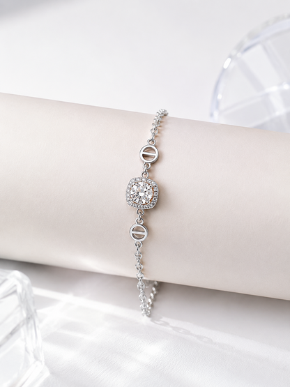 Celand 1CT Cushion Halo Moissanite Bracelet, S925 Silver