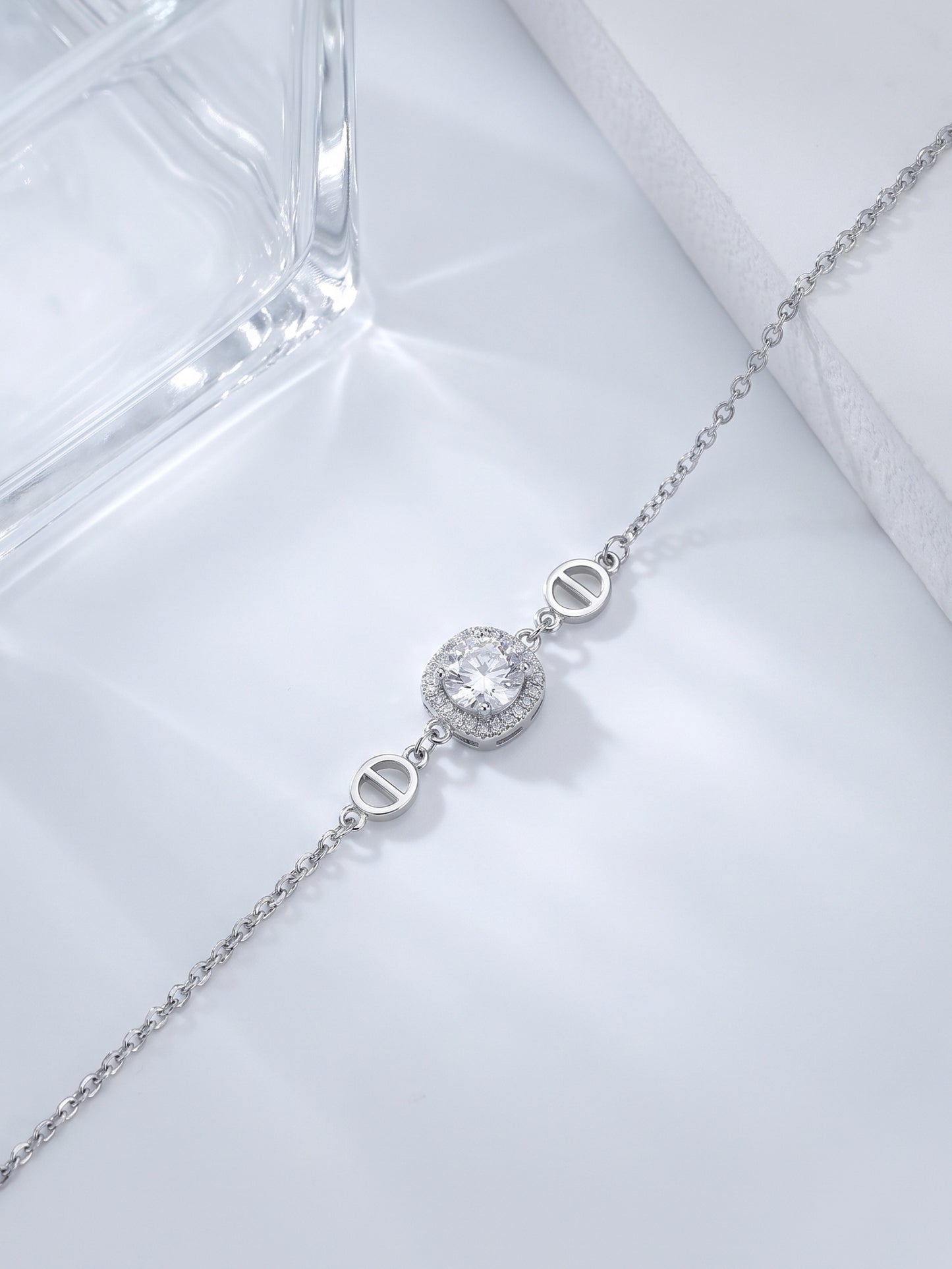Celand 1CT Cushion Halo Moissanite Bracelet, S925 Silver